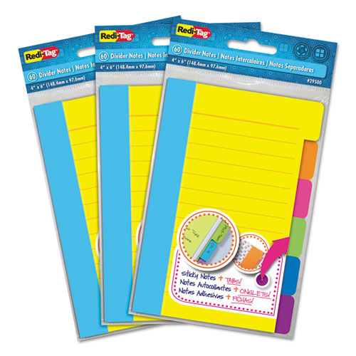 Divider Sticky Notes With Tabs, Assorted Colors, 60 Sheets-set, 3 Sets-box