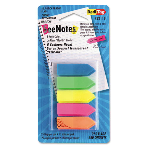 Seenotes Transparent-film Arrow Page Flags, Assorted Colors, 50-pad, 5 Pads