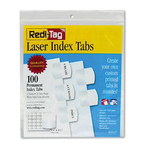 Laser Printable Index Tabs, 1-5-cut Tabs, White, 1.13" Wide, 100-pack