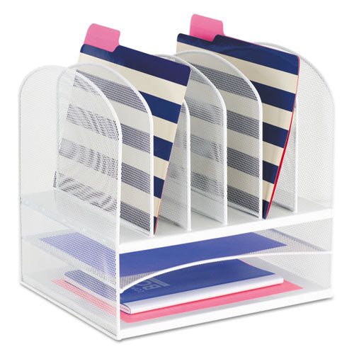 Onyx Mesh Desk Organizer With Two Horizontal And Six Upright Sections, Letter Size Files, 13.25