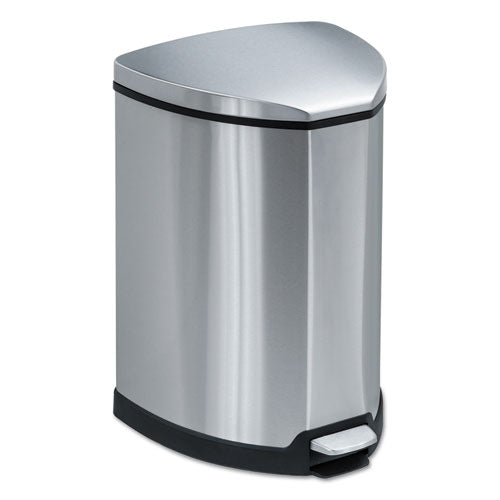 Step-on Waste Receptacle, Triangular, Stainless Steel, 4 Gal, Chrome-black