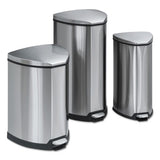 Step-on Waste Receptacle, Triangular, Stainless Steel, 10 Gal, Chrome-black