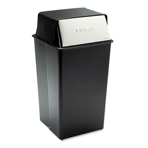 Reflections Push Top Square Receptacle, Steel, 36 Gal, Black-chrome