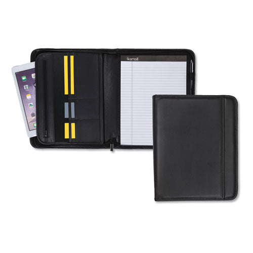 Professional Zippered Pad Holder, Pockets-slots, Writing Pad, Black