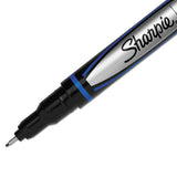 Water-resistant Ink Stick Plastic Point Pen, 0.88 Mm, Blue Ink, Black-gray-blue Barrel, Dozen