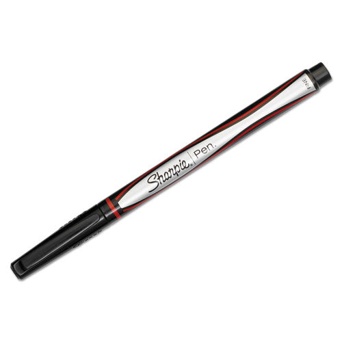 Water-resistant Ink Stick Plastic Point Pen, 0.5mm, Red Ink, Black-gray-red Barrel, Dozen