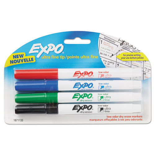 Low-odor Dry-erase Marker, Extra-fine Needle Tip, Assorted Colors, 4-pack