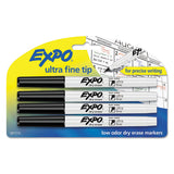 Low-odor Dry-erase Marker, Extra-fine Needle Tip, Black, 4-pack