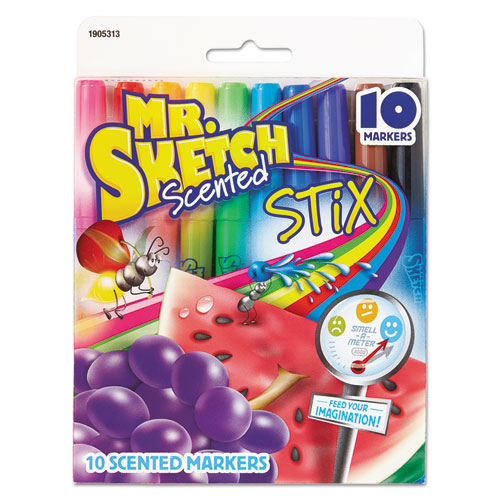 Scented Stix Watercolor Marker Set, Fine Bullet Tip, Assorted Colors, 10-set