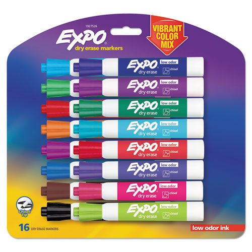 Low Odor Dry Erase Vibrant Color Markers, Broad Chisel Tip, Assorted Colors, 16-set