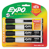 Magnetic Dry Erase Marker, Broad Chisel Tip, Black, 4-pack