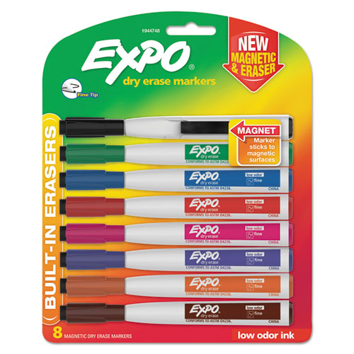 Magnetic Dry Erase Marker, Fine Bullet Tip, Assorted Colors, 8-pack