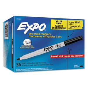 Low-odor Dry Erase Marker Office Pack, Extra-fine Needle Tip, Black, 36-pack