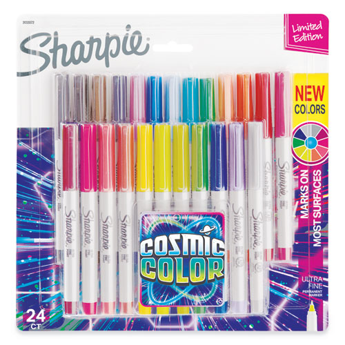 Cosmic Color Permanent Markers, Extra-fine Needle Tip, Assorted Colors, 24-pack