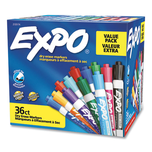 Low Odor Dry Erase Vibrant Color Markers, Broad Chisel Tip, Assorted Colors, 36-pack