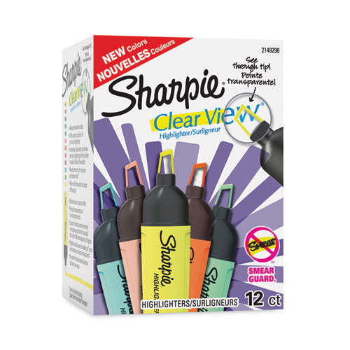 Clearview Tank-style Highlighter, Assorted Ink Colors, Chisel Tip, Assorted Barrel Colors, 12-pack