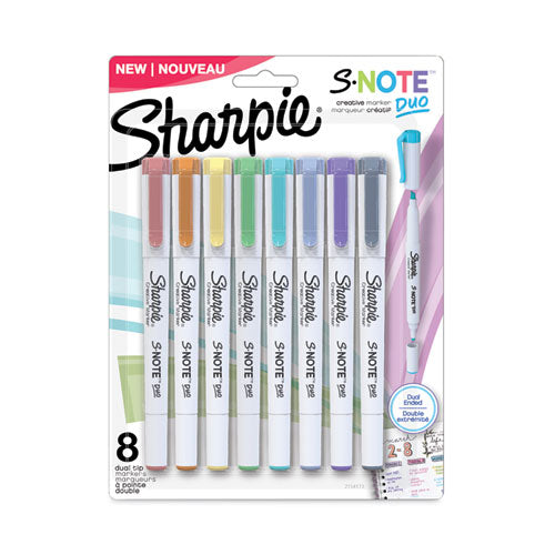 S-note Creative Markers, Assorted Ink Colors, Bullet-chisel Tip, White Barrel, 8-pack