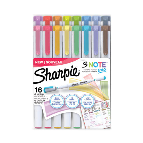 S-note Creative Markers, Assorted Ink Colors, Bullet-chisel Tip, White Barrel, 16-pack