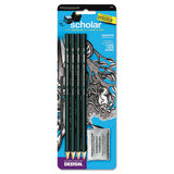 Scholar Graphite Pencil Set, 2 Mm, Assorted Lead Hardness Ratings, Black Lead, Dark Green Barrel, 4-set