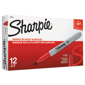 Fine Tip Permanent Marker, Red, Dozen