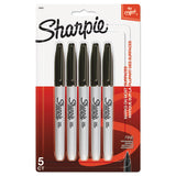 Fine Tip Permanent Marker, Black, 5-pack