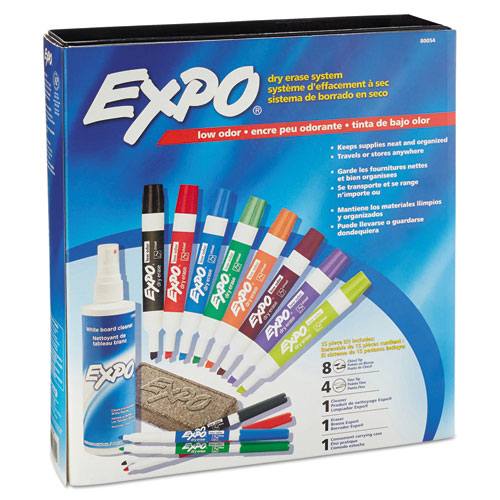 Low-odor Dry Erase Marker, Eraser And Cleaner Kit, Assorted Tips, Assorted Colors, 12-set