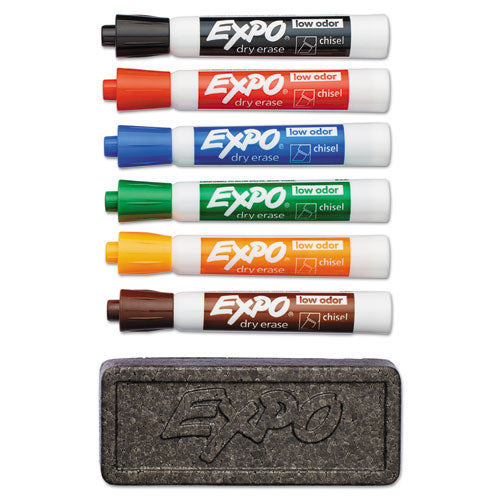 Low-odor Dry Erase Marker And Organizer Kit, Broad Chisel Tip, Assorted Colors, 6-set