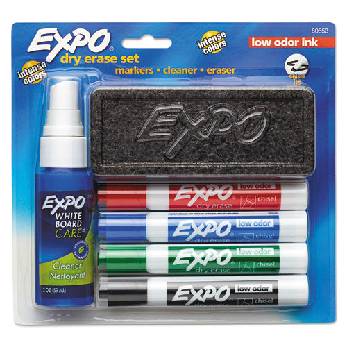 Low-odor Dry Erase Marker Starter Set, Broad Chisel Tip, Assorted Colors, 4-set
