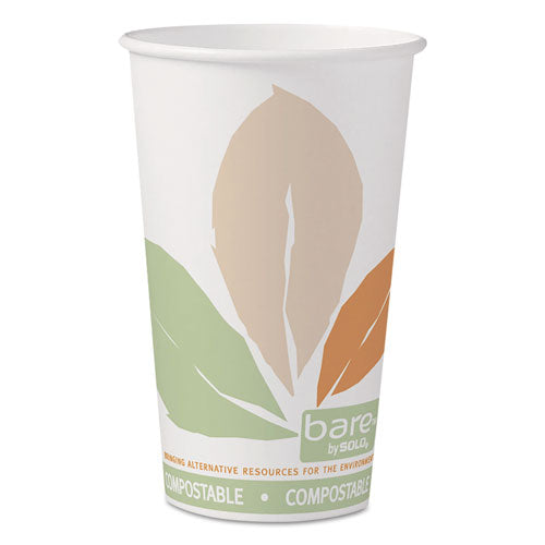 Bare By Solo Eco-forward Pla Paper Hot Cups, 16 Oz, Leaf Design, 50-pack