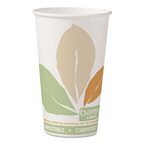 Bare By Solo Eco-forward Pla Paper Hot Cups, Leaf Design, 16 Oz, 1000-carton