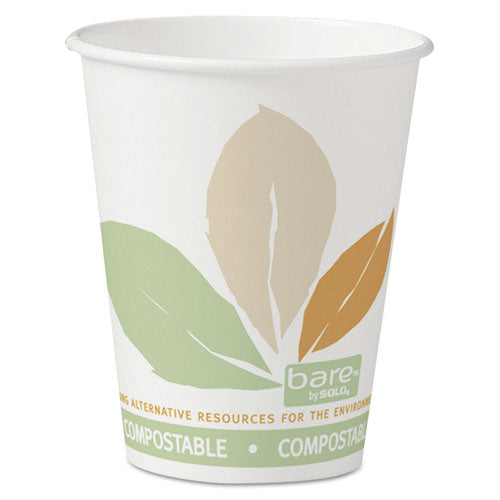 Bare By Solo Eco-forward Pla Paper Hot Cups, 8 Oz, Leaf Design,50-bag,20 Bags-ct