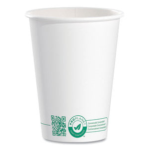 Compostable Paper Hot Cups, Proplanet Seal, 12 Oz, White/green, 1,000/carton