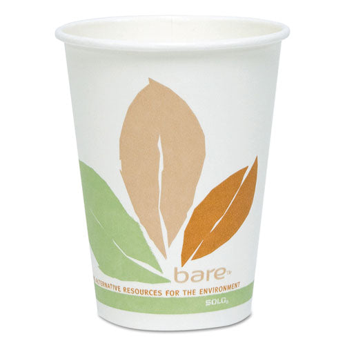 Bare By Solo Eco-forward Pla Paper Hot Cups, 12 Oz, Leaf Design, 50-pack