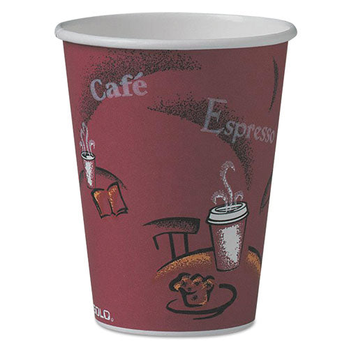 Solo Bistro Design Hot Drink Cups, Paper, 12oz, Maroon, 50-pack