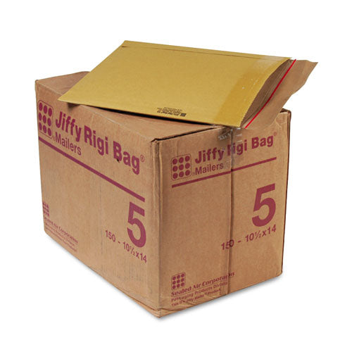 Jiffy Rigi Bag Mailer, #5, Square Flap, Self-adhesive Closure, 10.5 X 14, Natural Kraft, 150-carton