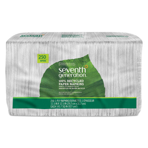 100% Recycled Napkins, 1-ply, 11 1-2 X 12 1-2, White, 250-pack