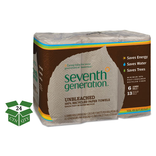 Natural Unbleached 100% Recycled Paper Towel Rolls, 11 X 9, 120 Sh-rl, 24 Rl-ct
