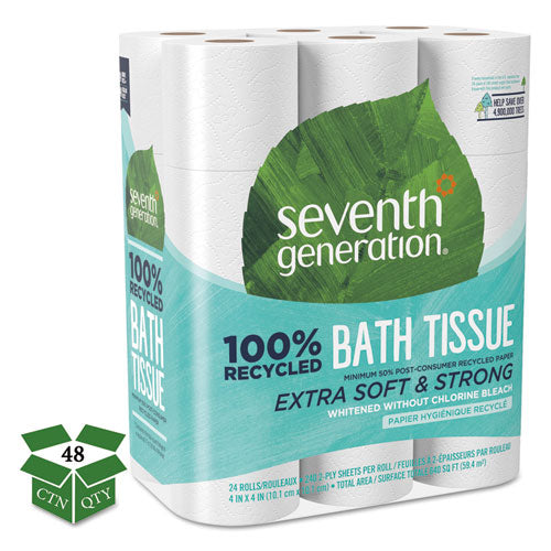 100% Recycled Bathroom Tissue, Septic Safe, 2-ply, White, 240 Sheets-roll, 24-pack, 2 Packs-carton