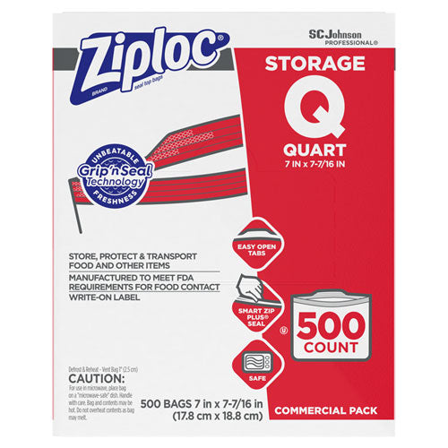 Double Zipper Storage Bags, 1 Qt, 1.75 Mil, 7