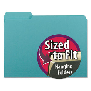 Interior File Folders, 1-3-cut Tabs, Letter Size, Aqua, 100-box