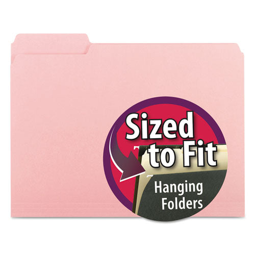 Interior File Folders, 1-3-cut Tabs, Letter Size, Pink, 100-box
