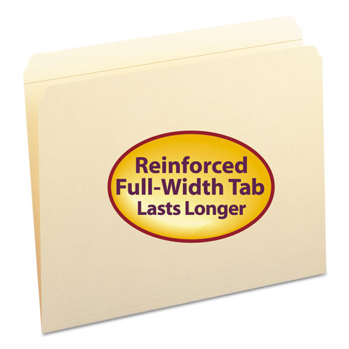 Reinforced Tab Manila File Folders, Straight Tab, Letter Size, 11 Pt. Manila, 100-box