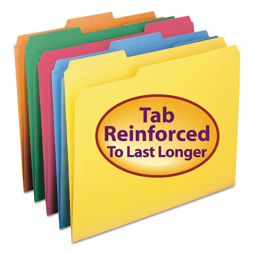 Reinforced Top Tab Colored File Folders, 1-3-cut Tabs, Letter Size, Assorted, 100-box