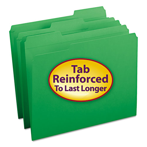 Reinforced Top Tab Colored File Folders, 1-3-cut Tabs, Letter Size, Green, 100-box