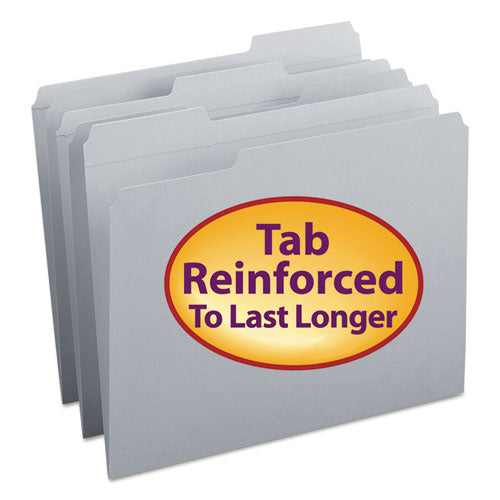 Reinforced Top Tab Colored File Folders, 1-3-cut Tabs, Letter Size, Gray, 100-box