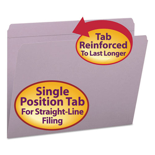 Reinforced Top Tab Colored File Folders, Straight Tab, Letter Size, Lavender, 100-box