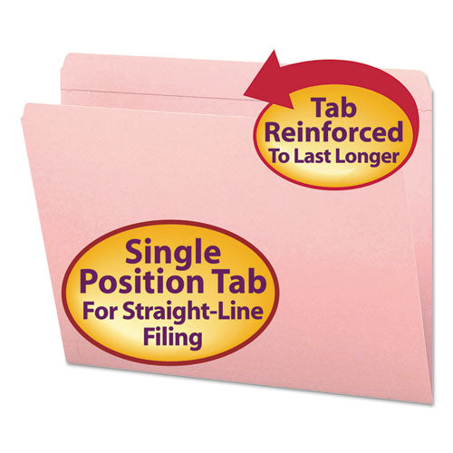 Reinforced Top Tab Colored File Folders, Straight Tab, Letter Size, Pink, 100-box