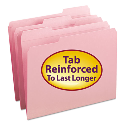 Reinforced Top Tab Colored File Folders, 1-3-cut Tabs, Letter Size, Pink, 100-box