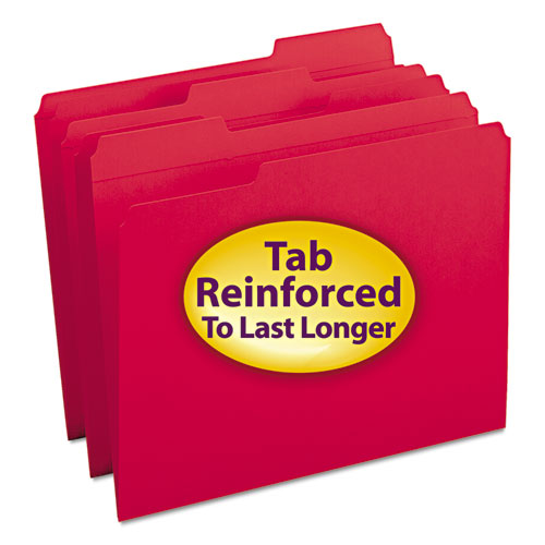 Reinforced Top Tab Colored File Folders, 1-3-cut Tabs, Letter Size, Red, 100-box