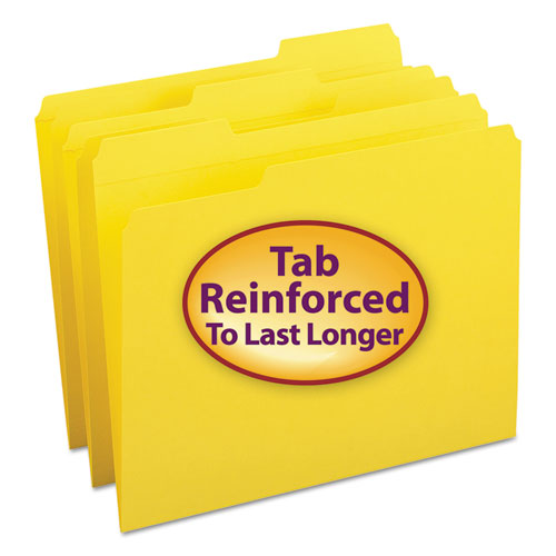 Reinforced Top Tab Colored File Folders, 1-3-cut Tabs, Letter Size, Yellow, 100-box